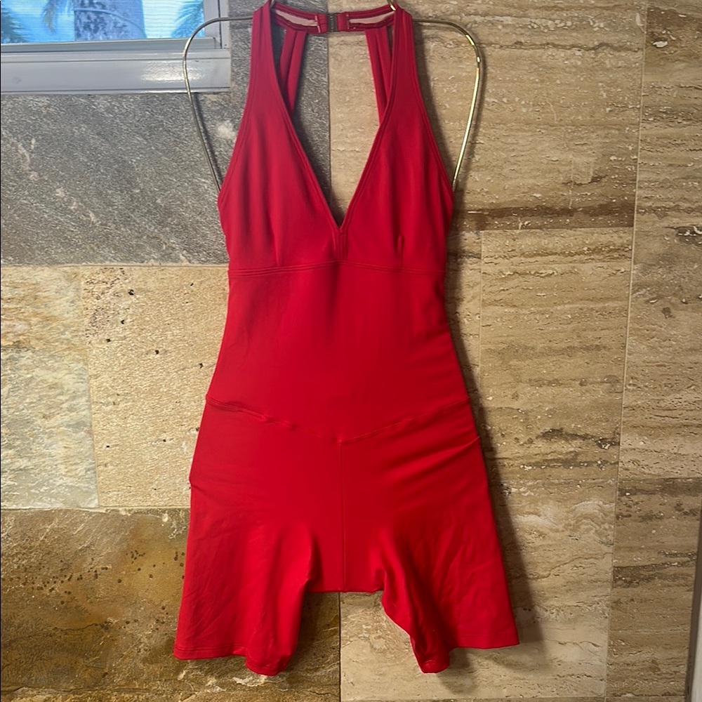 Red Sleeveless V-Neck workout playsuit